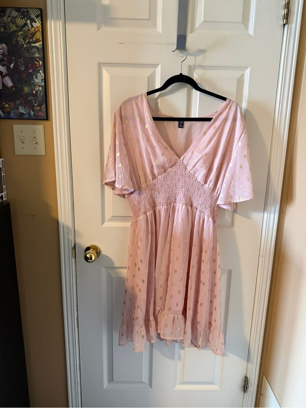 SHEIN Curve Pink Gold Polka Dot Smocked Dress 3XL